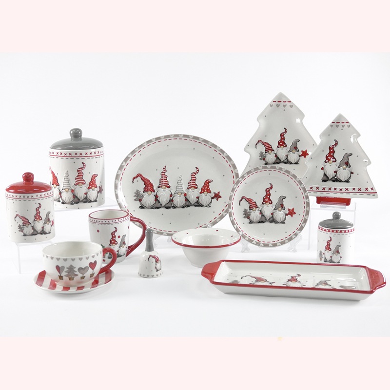 Navidad de cerámica de doble capa Placa de cadena de tres capas de muñeco de nieve plato de merienda marido pastel plato de fruta postre plato de vajilla traje