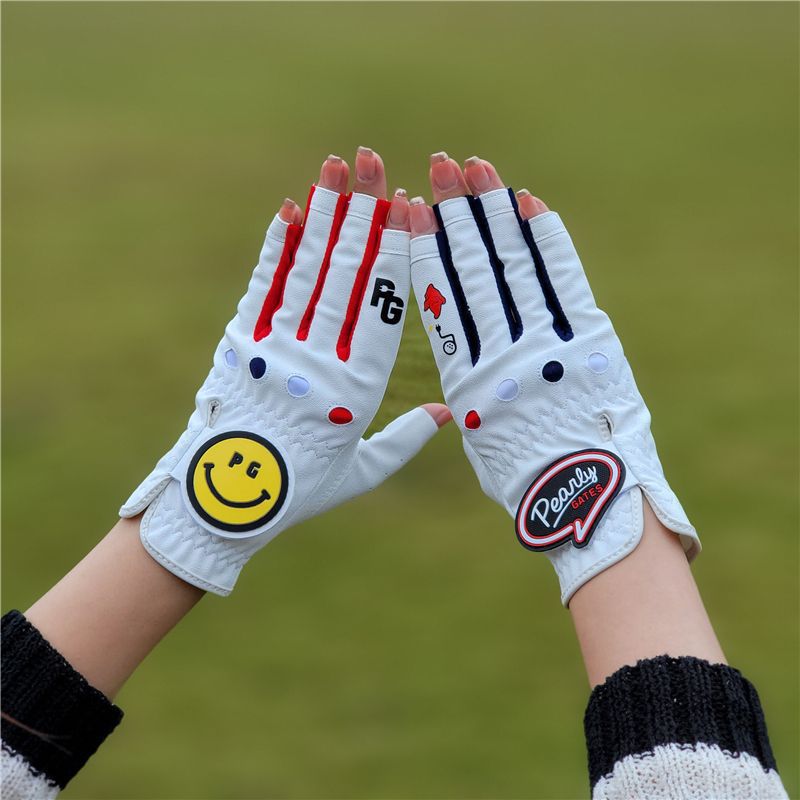 Exported to Japan and South Korea Pg Smiling Face Golf Women's Gloves Velcro Non-Slip Wear-Resistant Breathable Fingerless Style