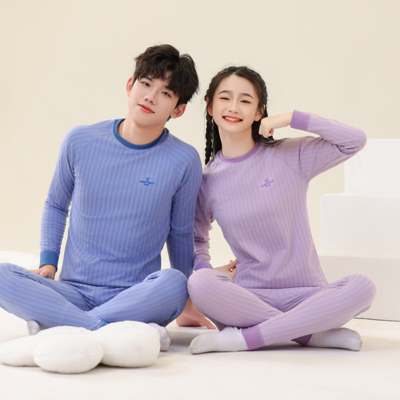 남자 큰 어린이 열 속옷 세트 여학생 가을 옷과 바지 따뜻한 벨벳 파자마 십대 홈 옷