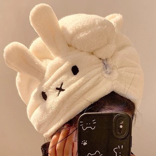 Miffy Rabbit Dry Hair Cap Women's Coral Velvet Strong Water Absorption Quick-Drying No Shedding Shampoo Home Dry Hair Cap