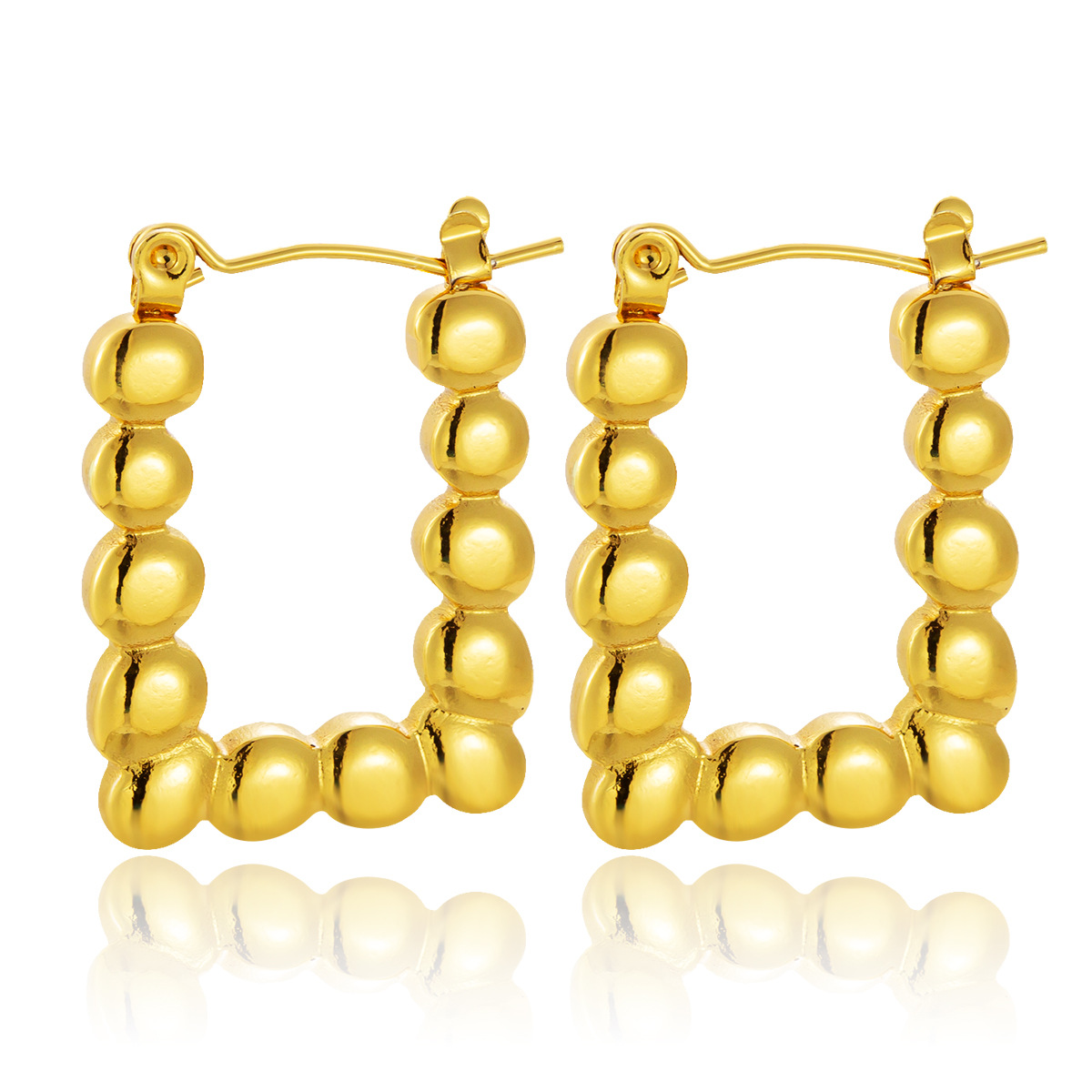 Pendientes de la serie de la industria pesada punk brillante diseño sólido textura de metal hebilla de oreja chapada en oro real de 18 quilates