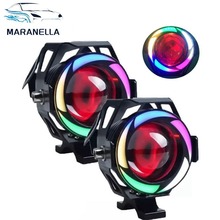 电动摩托车外置改装七彩U7大灯LED射灯远光灯激光炮前大灯超亮