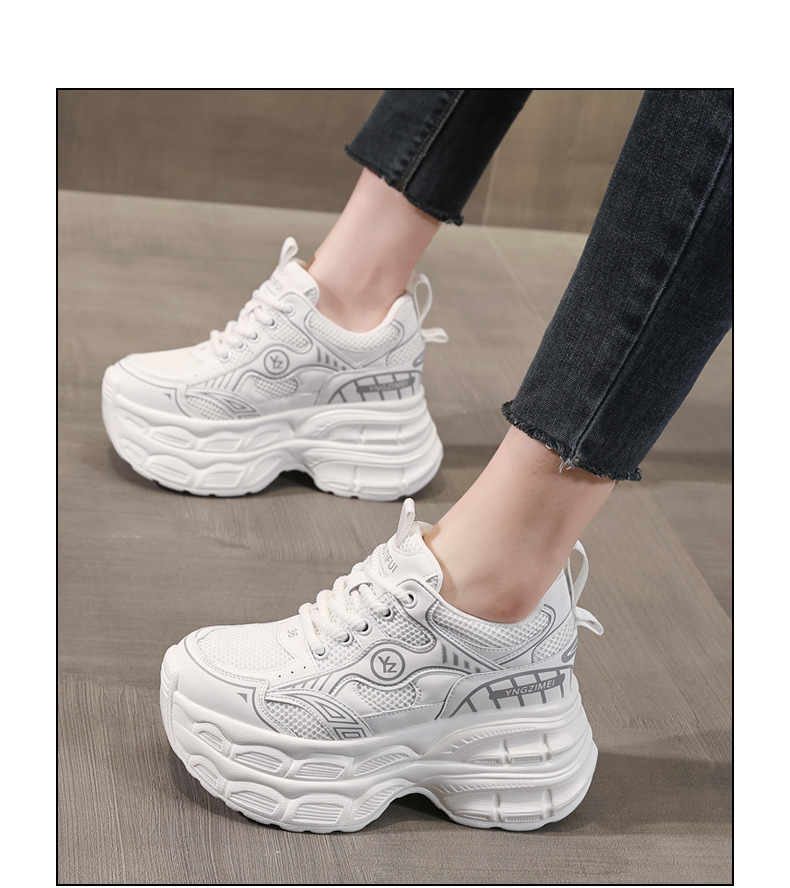 Giày sneaker nữ chunky đế dày mặt lưới tăng chiều cao — Màu trắng chi tiết 15