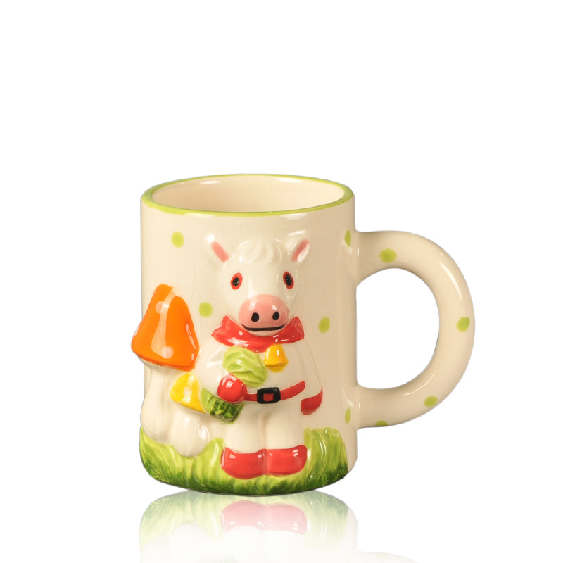Han wind ins vacas lecheras en relieve dibujos animados lindos con mango taza de desayuno de animales taza de agua de marca de cerámica tridimensional leche