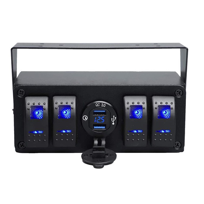 宇捷QC3.0快充房车汽船舶驾驶室改装开关铝盒4位开关面板带电压表