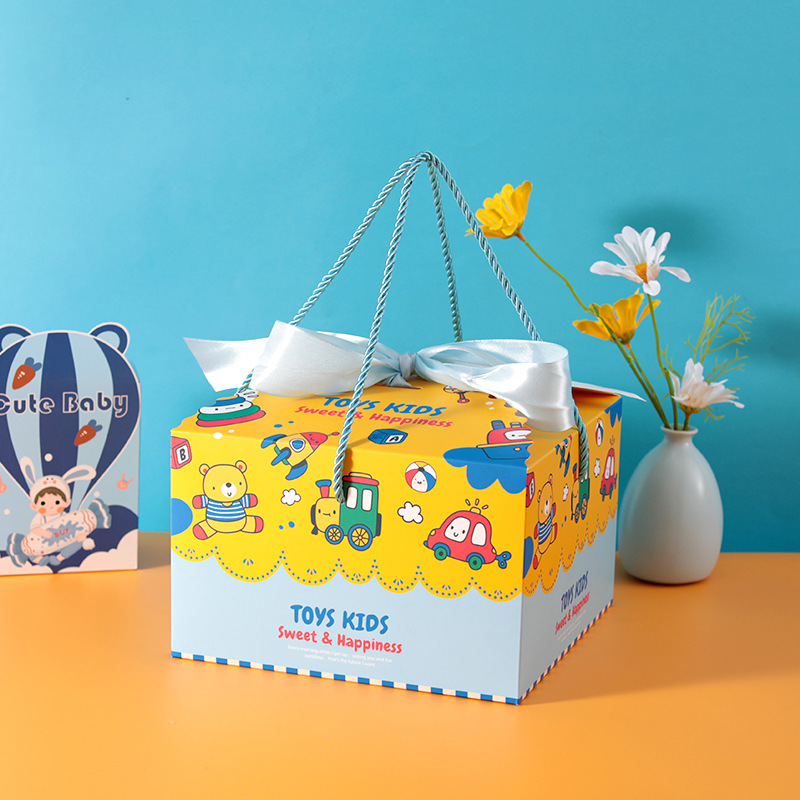 Baby's 1-Month Gift Box Returning Gift Happy Candy Box 61 Children's Day Square Box Birthday 1st Anniversary Children's Cake Box Height Increased