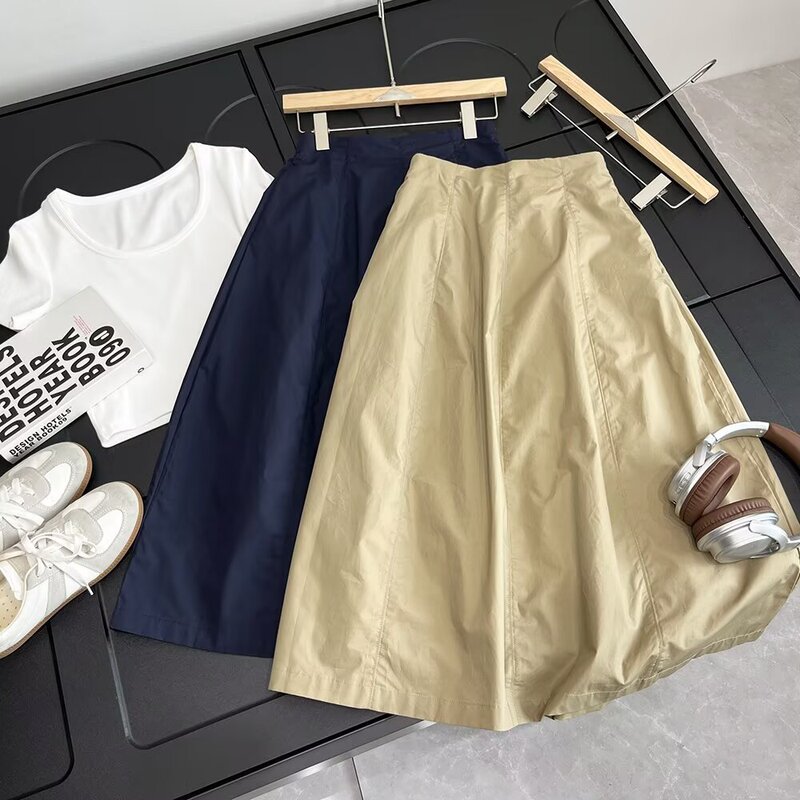 French Comfortable High Waist Elapse Slimming A- line Skirt Women's Spring and Summer Elegant All-match Midi Dress 474956