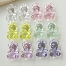 韩版可爱透明多切面带吊小熊diy树脂配件手作耳饰发饰材料批发