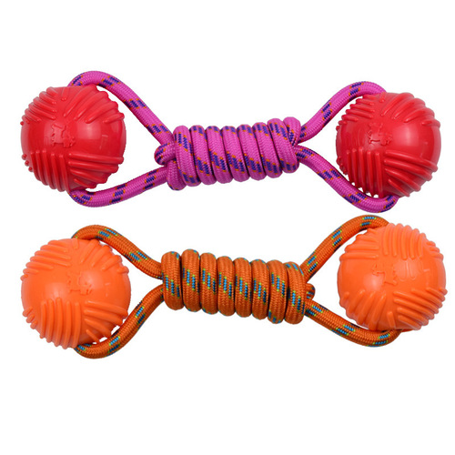 Dog toy nylon rope ball, teeth cleaning, elastic bite-resistant training twist rope double ball, watermelon ball