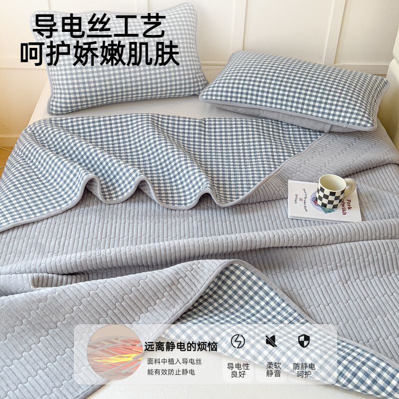 一面全棉一面绒床盖单件四季通用卡通牛奶绒床垫正反两用夹棉床单|undefined