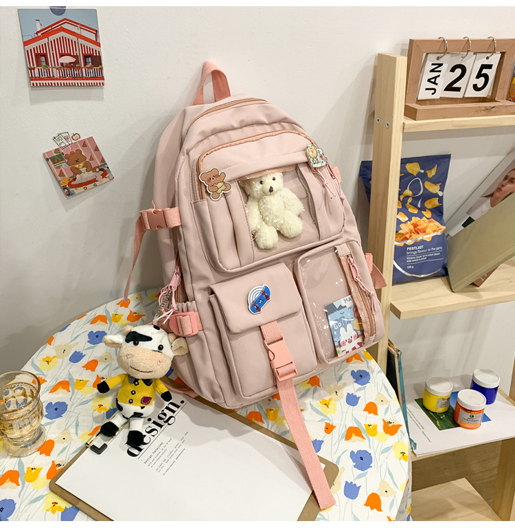 637g Weight Polyester Lining Material Zipper Closure Type School Occasion Nylon Material Solid Color Pattern Women'S Gender Square Shape White, Pink, Green, Blue, Black Color Large Size Wholesale Large Capacity Bear Backpack Nihaojewelry 38