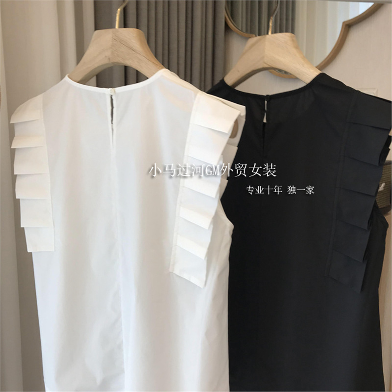 Reserved for Personal Use~ Very Stylish! 2025 New Summer Pure Color Ruffled Shirt Women's Top White Shirt
