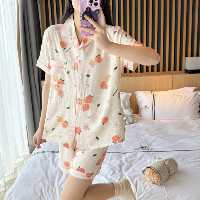 睡衣女夏季梭织泡泡棉皱布ins公主风可爱短袖夏天薄款家居服套装|undefined