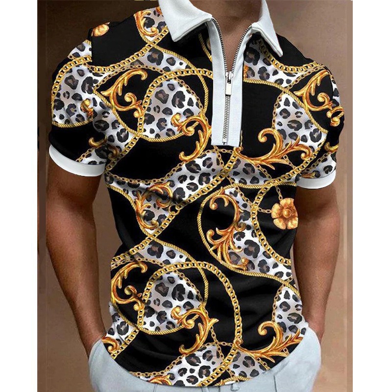 Pod New Cross-Border Temu Aliexpress Xiyin 3D Printed Abstract Series Short-Sleeved Zipper Polo Shirt Men's Clothing