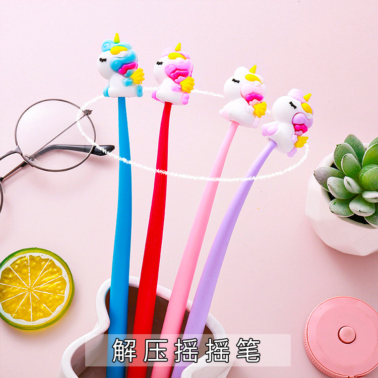 Lindo bolígrafo de gel de música mecedora de unicornio, bolígrafo de goma suave para estudiantes creativos, herramienta de escritura, regalo, bolígrafo de descompresión