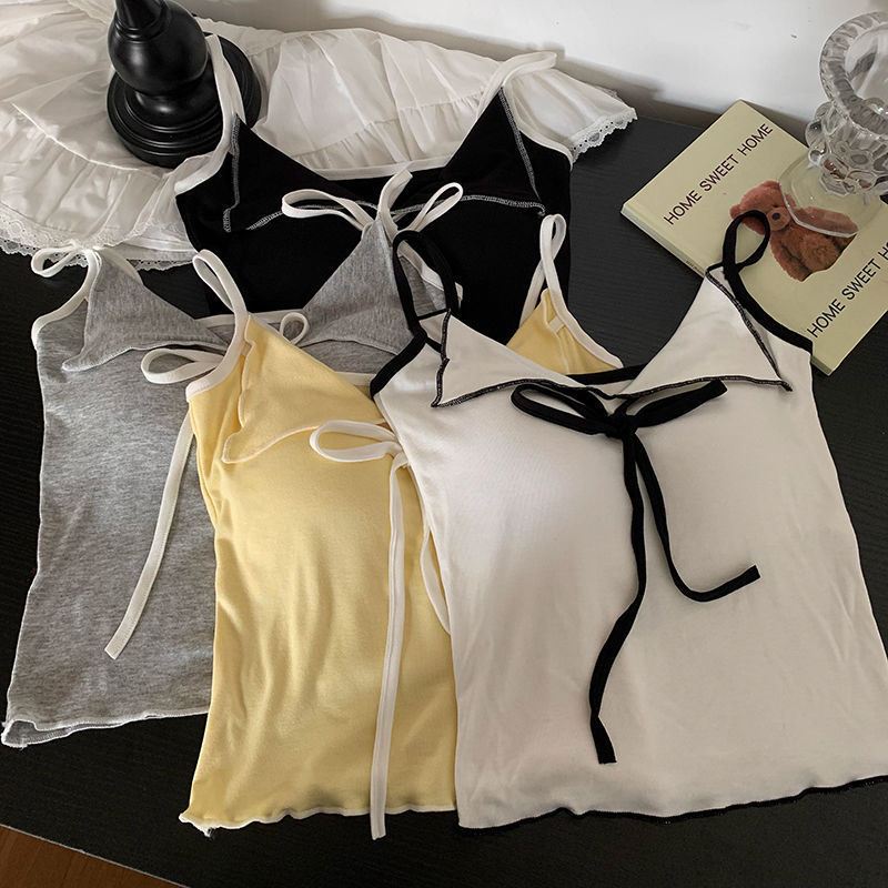 Pure Desire Hot Girl Lapel Lace-Up Camisole Women's Padded Inner and Outer Slim Sexy Sleeveless Top Summer Pure Desire Hot Girl Lapel Lace-Up Camisole Women's Padded Inner and Outer Slim Sexy Sleeveless Top Summer