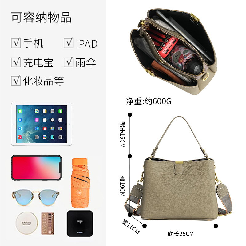 Fashion Cowhide Leather Bag For Women 2025 New Large Capacity Bucket Bag Versatile Commuter Genuine Leather Crossbody Shoulder Handbag - Thumbnail 4