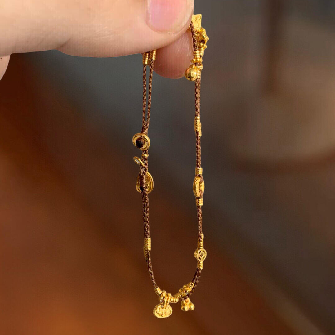 New Chinese-Style Peace and Prosperity Small Treasure Fortune Bracelet with Double Braided Rope, Exquisite and Luxurious High-End Jewelry