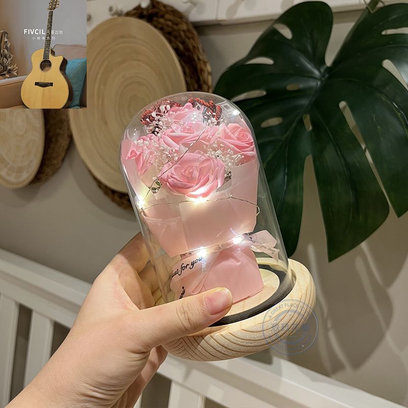 [핫셀 추천] 퍼스트하트 - 디즈니 핑크장미 5송이 - 선물가방 + 축하카드 + 배터리 증정 [완제품 발송]