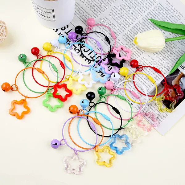 ins style colorful five-pointed star Bell keychain acrylic hollow pendant bag earphone case keychain ornaments