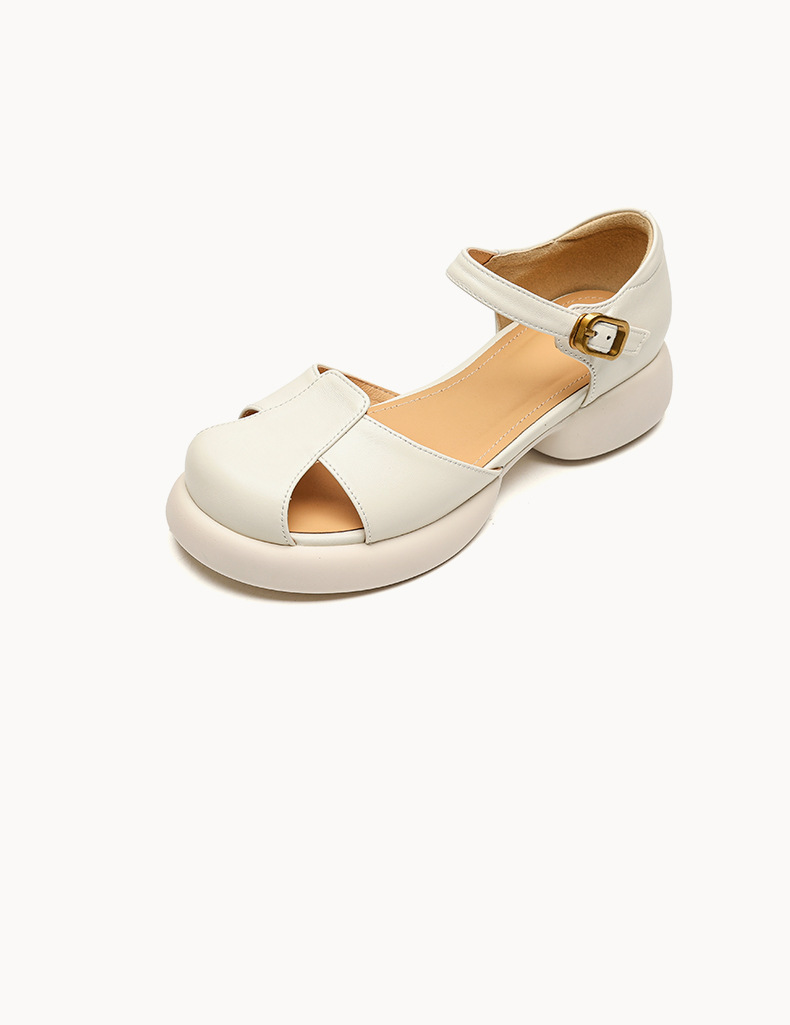 Sandal nữ quai ngang đế dày gót thô phong cách thể thao — Màu vàng ngỗng chi tiết 27