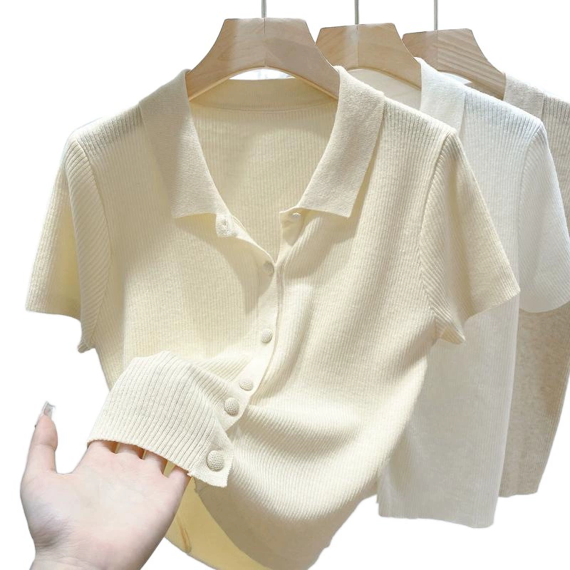 Тонкий вязаный кардиган с korte sleeves, облегающая подростковая летняя кофта, короткая поло-воротник, размеры S–2XL