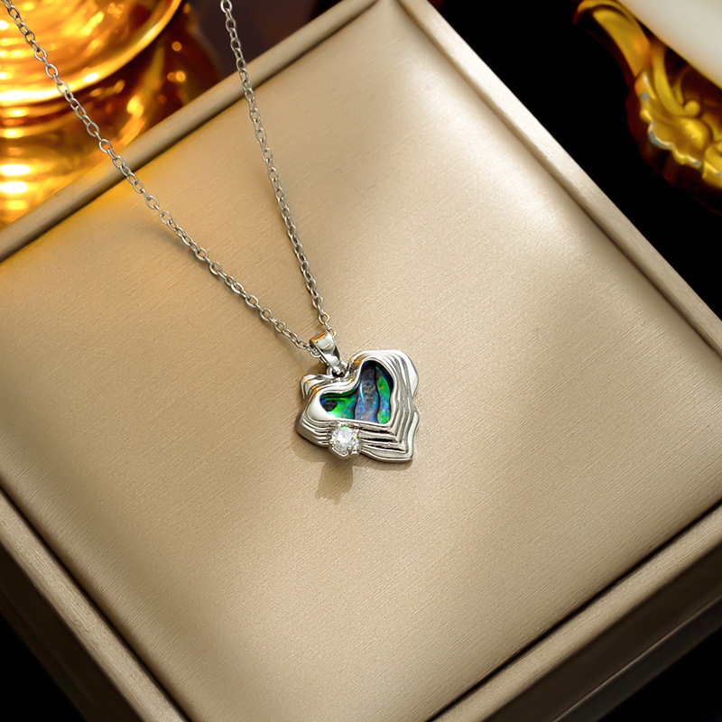 Pendant Necklace Classification Titanium Steel IG Style Simple Style Heart Shape Plating Inlay Shell Zircon Pendant Necklace
