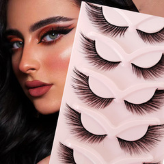 Slanted eyelashes, fox type, light European and American eye tails, elongated smoky look, thick sharpened black stem false eyelashes