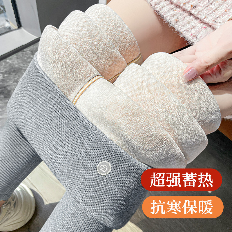 灰色羊羔绒棉裤女冬季加绒加厚棉打底裤外穿高腰菠萝格特厚保暖裤