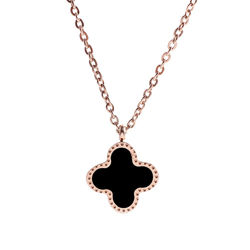18K Rose Gold Four-Leaf Clover Necklace for Women, Titanium Steel Pendant—Unique, Minimalist, Elegant Clavicle Chain—Perfect 7th Night Gift, Versatile Design