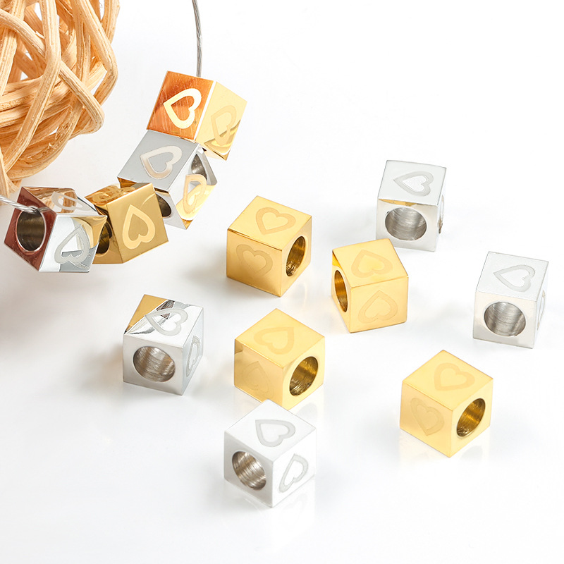 3g Weight Beads Jewelry Making Type DIY Jewelry Accessories Classification 1 Piece Quantity 304 Stainless Steel Material Square, Heart Shape Pattern Simple Style Style 1 Piece 304 Stainless Steel Square Heart Shape DIY Jewelry Accessories Beads 1