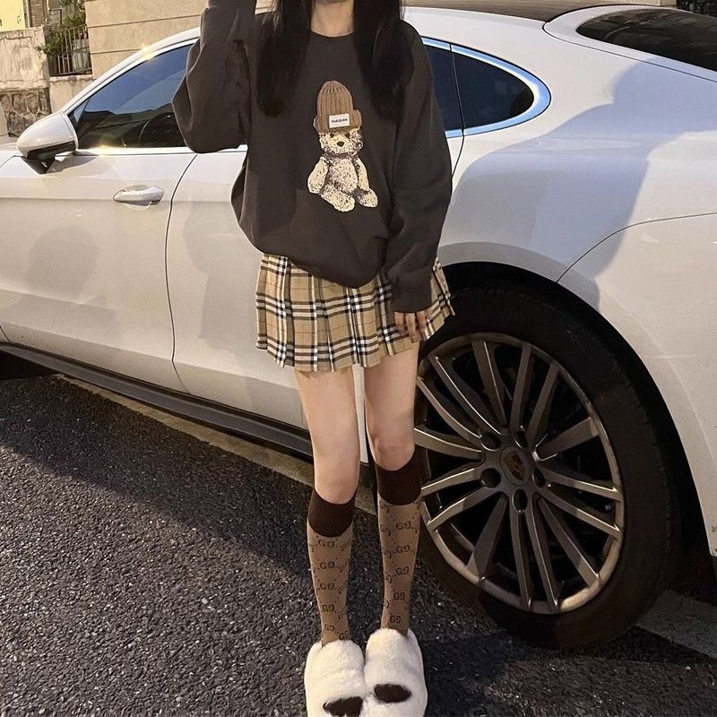 辣妹格子百褶裙a字半身裙女秋季大码新款高腰小个子甜酷短裙子潮|undefined