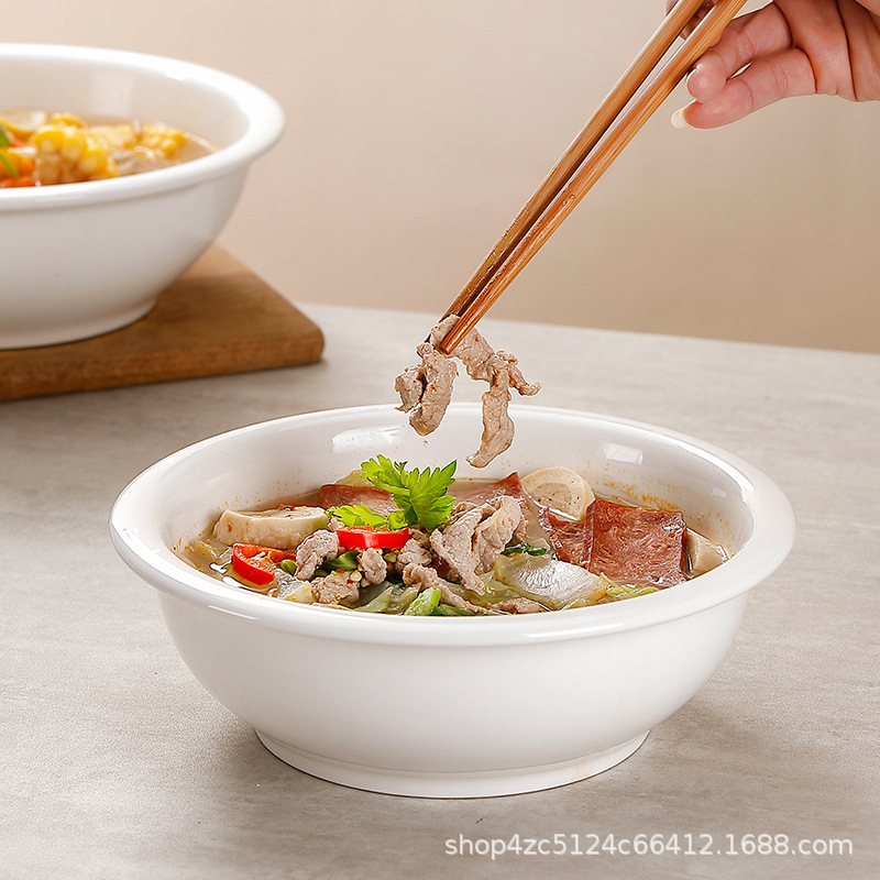 Tazón de cerámica doméstico blanco puro gran tazón de sopa para suministros de hotel tazón de pescado enchufe tazón y tazón de mesa de comedor