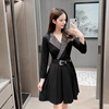 Real photo 2021 spring Korean new high-end temperament dress high waist slim commuter slim celebrity little black dress