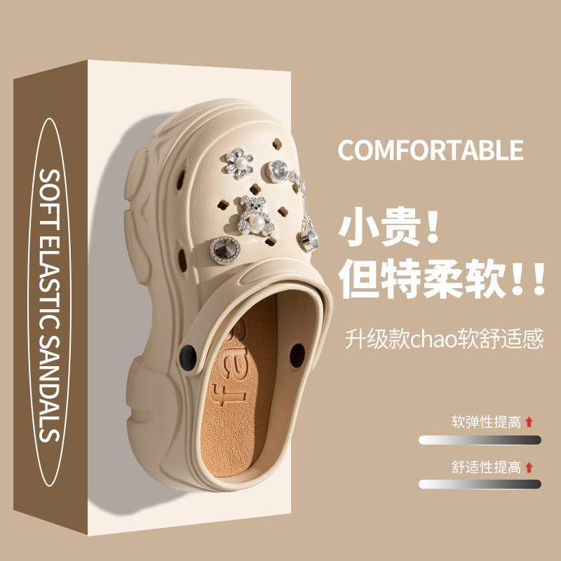 Slip-on Shoes Women's Summer Fashionable Outer Wearing Heightened Thick Bottom Breathable Two-Wearing Baotou Slippers Non-slip Beach Sandals