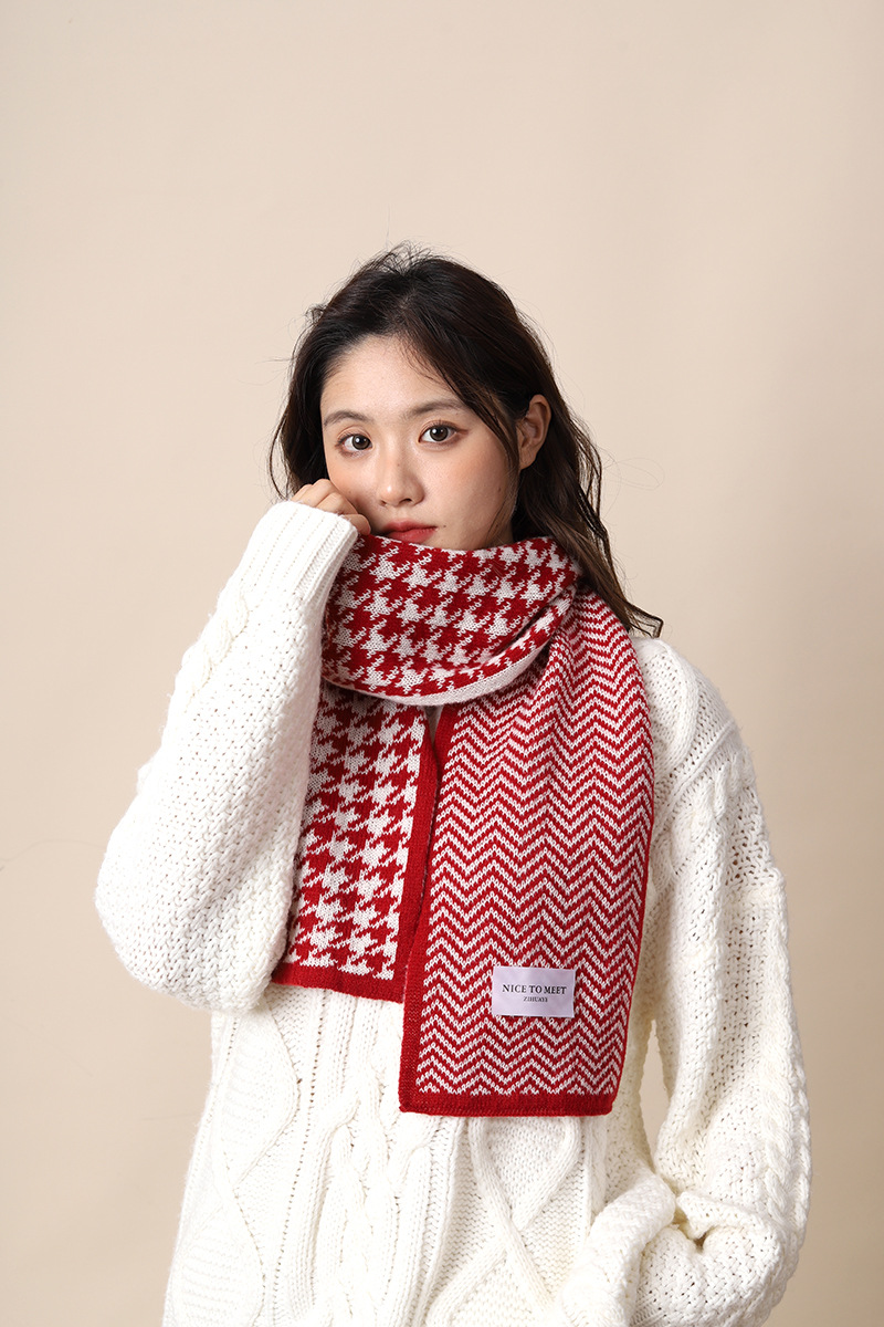 Thousand Bird for Women's Winter 2024 New Knitted Warm Grid Versatile Autumn/Winter High End Scarf Thick Edition_voghion.com