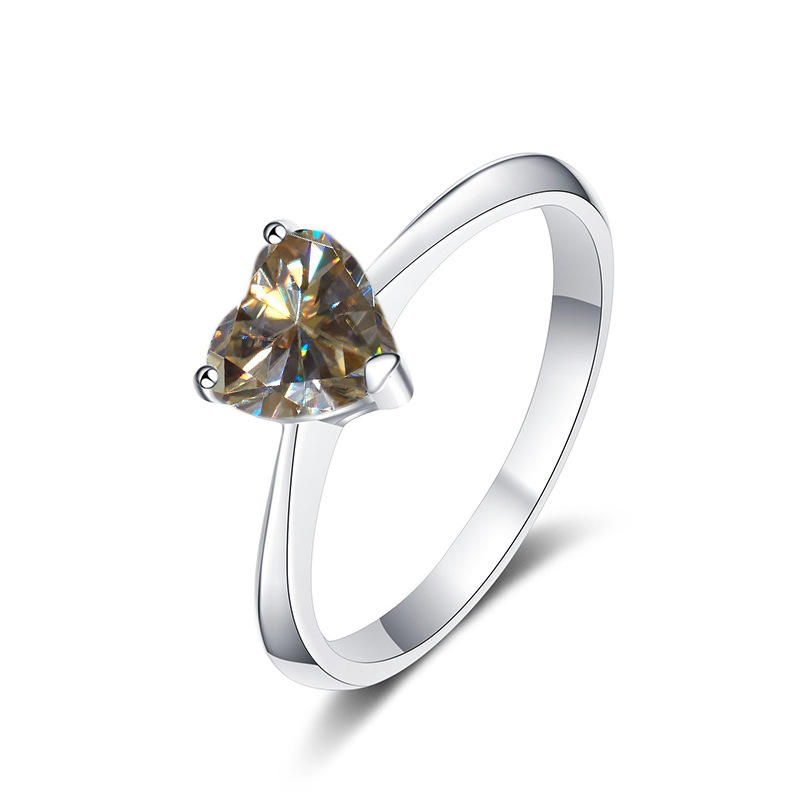 6.5mm color rosa en forma de corazón azul azul de moissanita plata esterlina anillo de mujer con certificado GRA