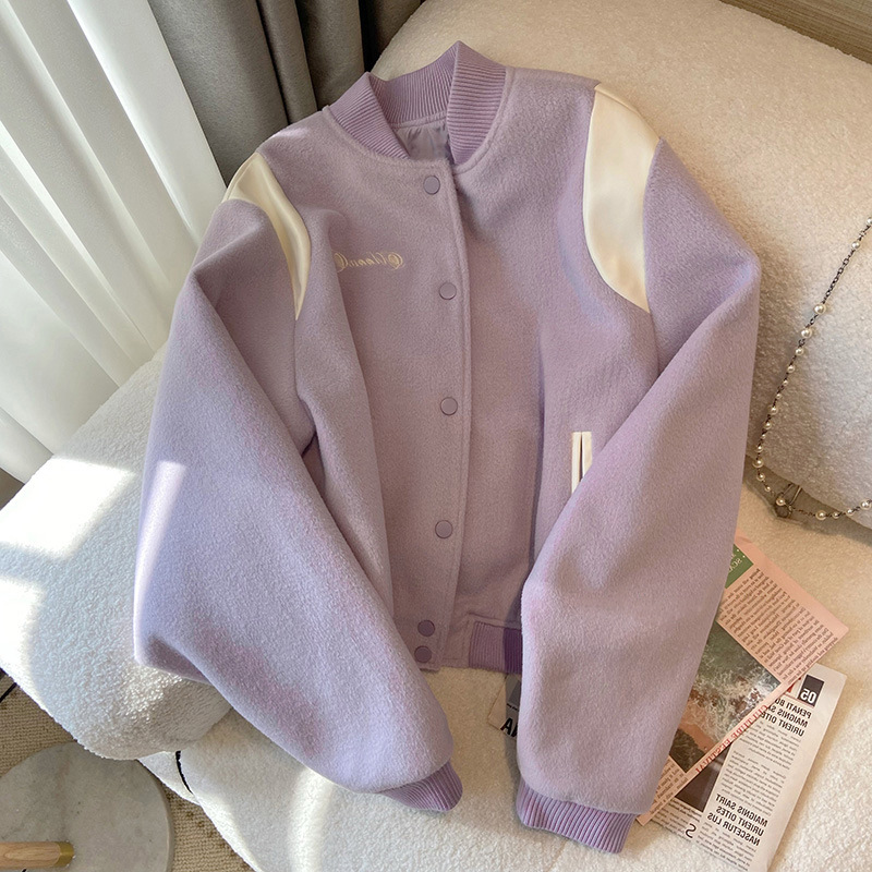 春秋季紫色小香风棒球服女2025宽松炸街港味设计感小众夹克外套潮