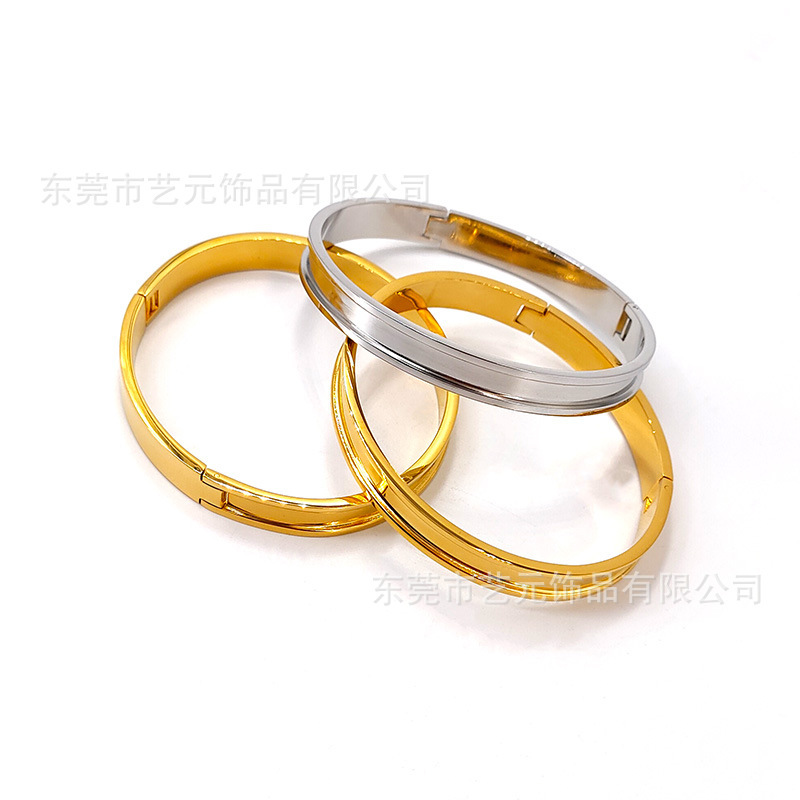 中古開包アクセサリー溝貼り革ブレスレットチタン鋼ステンレスアクセサリーdiy貼り皮溝メッキ18k金ブレスレット|undefined
