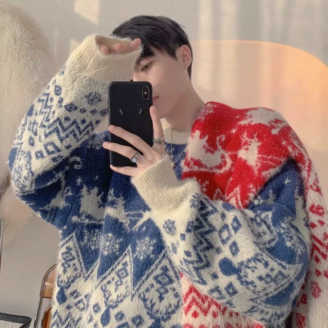 Вязаный демисезонный рождественский шерстяной свитер для школьников младших классов, круглый ворот
