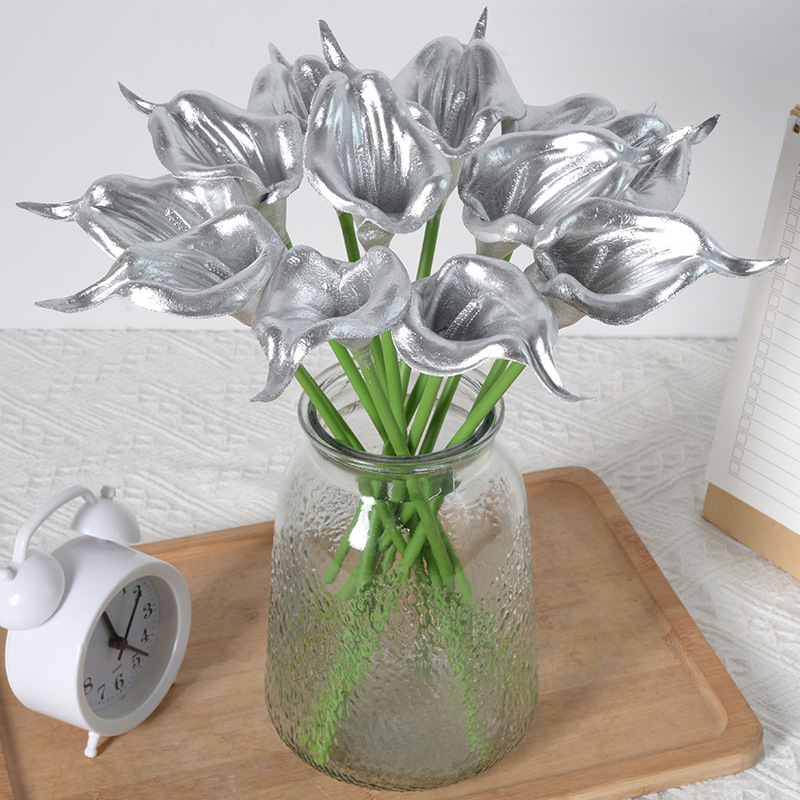 Simulación de flores, materiales de pu, flores falsas de oro y plata, flores decorativas creativas para el hogar de comercio exterior transfronterizo