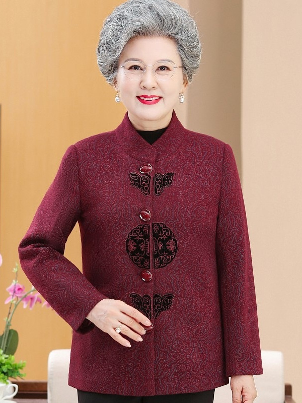 奶奶春秋唐装外套中老年人女妈妈装秋冬加绒老人太太衣服立领宽松|undefined