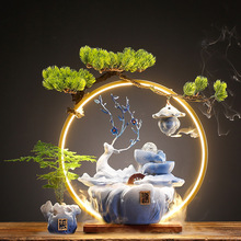 招财流水生财摆件客厅装饰创意鹿办公室桌面循环水车乔迁开业礼品