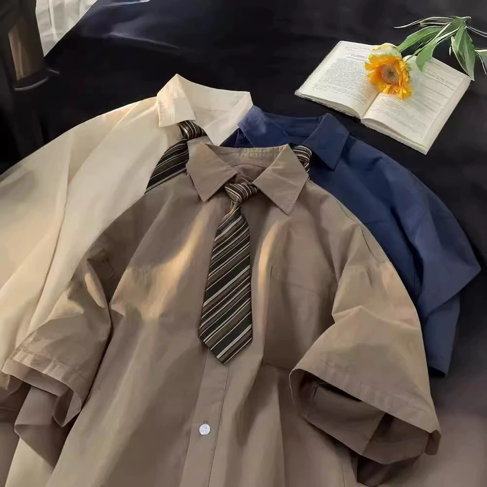 Summer thin brown shirt, uniform, Japanese set, plus size