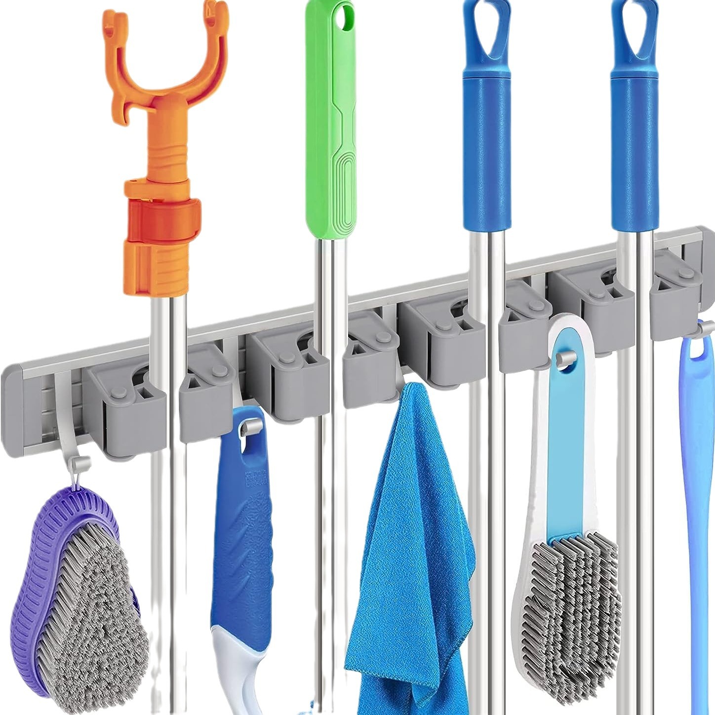 Estante de la fregona de almacenamiento de baño de cocina montado en la pared clip de la fregona espacio libre de aluminio fregona escoba rack de almacenamiento