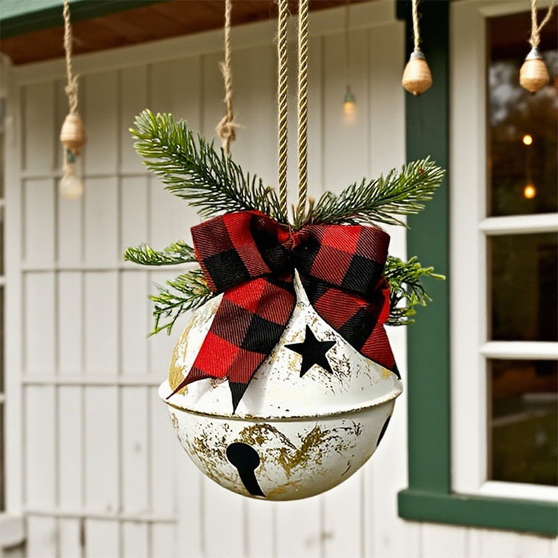 Cross-Border Hot Selling Christmas Decorations Retro Old Hemp Rope Bell Christmas Tree Pendant Metal Large Bell