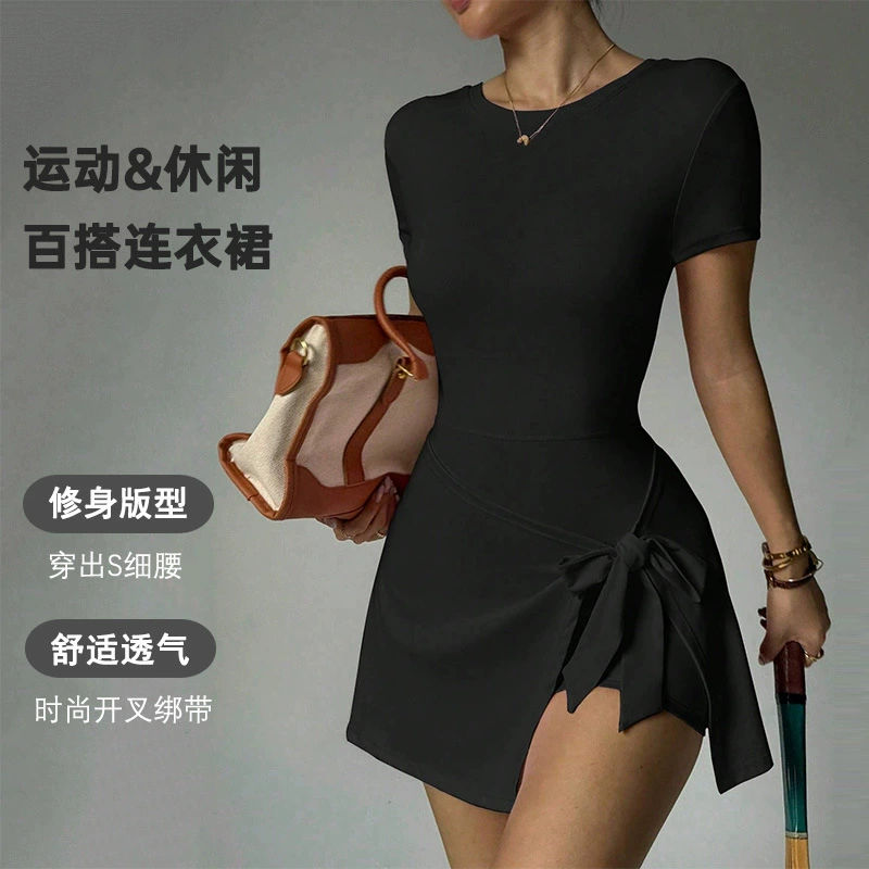 跨境休闲瑜伽连体短裙紧身美背假两件户外健身防走光运动网球裙女