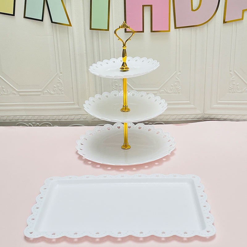 Decoración de postres de cumpleaños estante de exhibición de boda europea estante de frutas estante de pastel de plástico bandeja de bocadillos