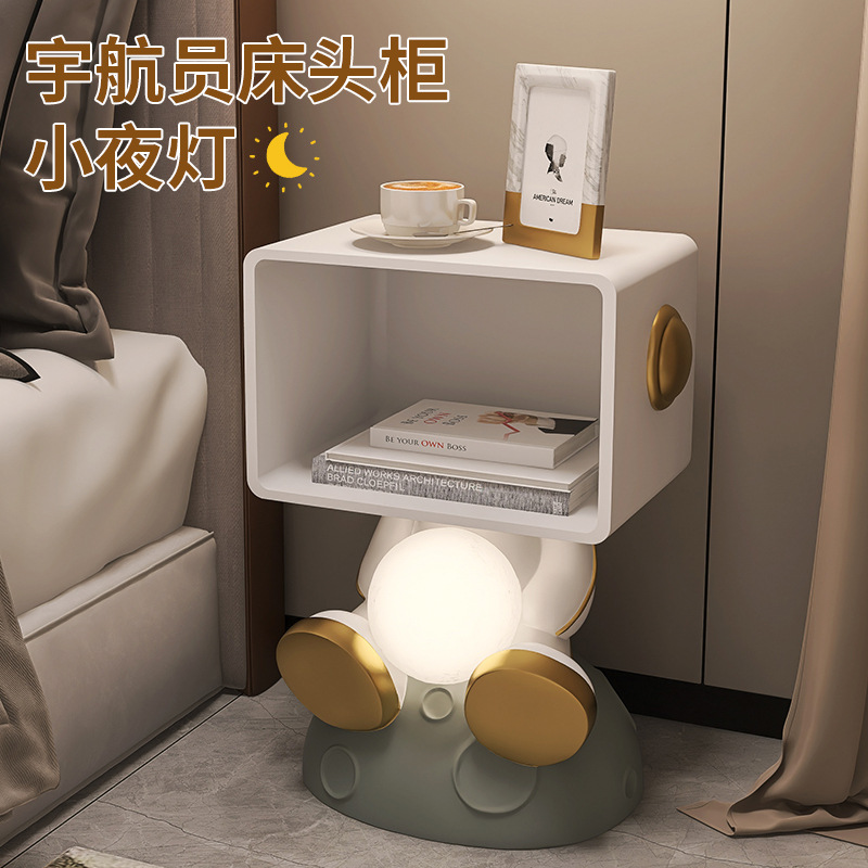 北歐多功能床頭櫃卡通兒童房臥室一體櫃收納床頭燈邊幾組裝置物架