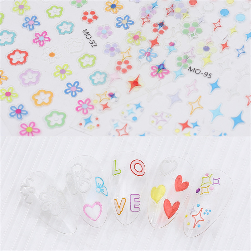 Nueva artesanía uñas arte tridimensional jalea alivio pegatinas dopamina flor estrella amor 3D impermeable uñas pegatinas